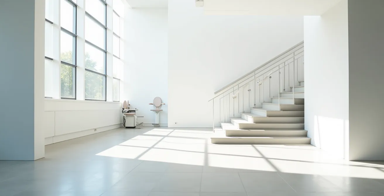 Vue large d'un showroom avec plusieurs modèles de monte-escaliers exposés